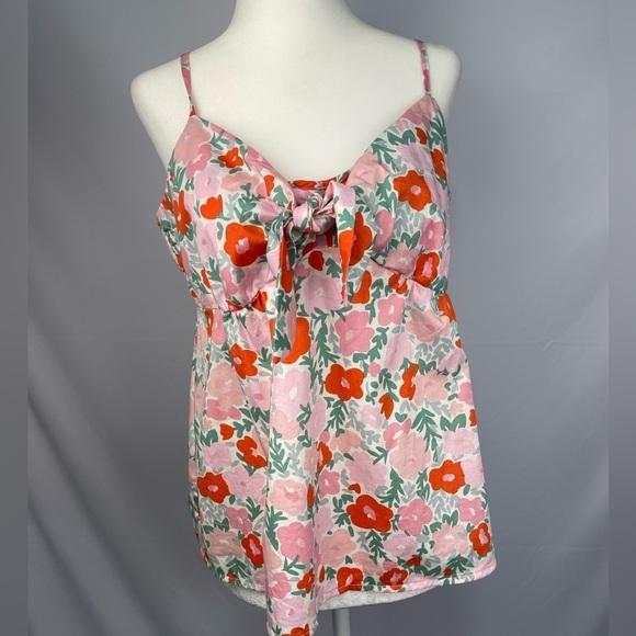 Free Assembly floral print women’s Tank top with tie front. Women’s size M - Picture 1 of 14